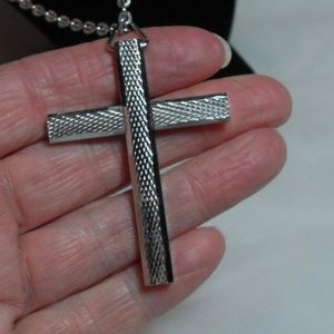 Vintage Textured Stainless Steel Cross Necklace